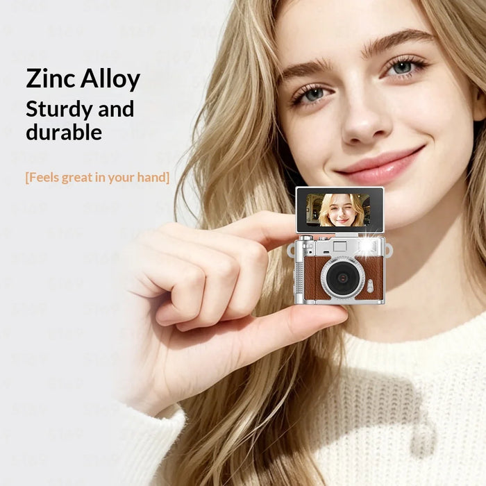 S169 Mini Camera 1080P Flip Screen with Built-in Fill Light for Selfie Vlog, without TF Card - White - 3