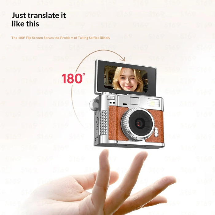 S169 Mini Camera 1080P Flip Screen with Built-in Fill Light for Selfie Vlog, without TF Card - White - 4