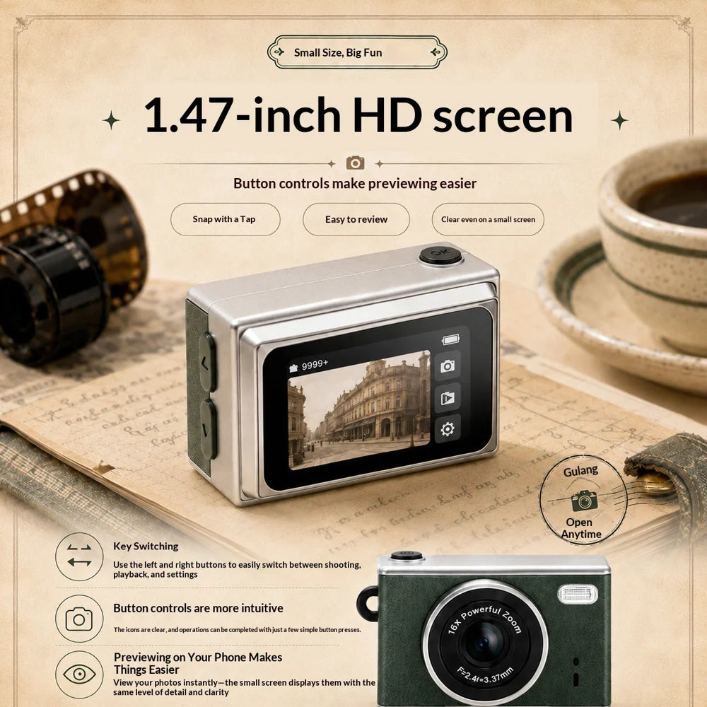 M2 Mini Retro Camera 1MP 16X Digital Zoom Portable Camera for Daily Photography, without TF Card - White - 3