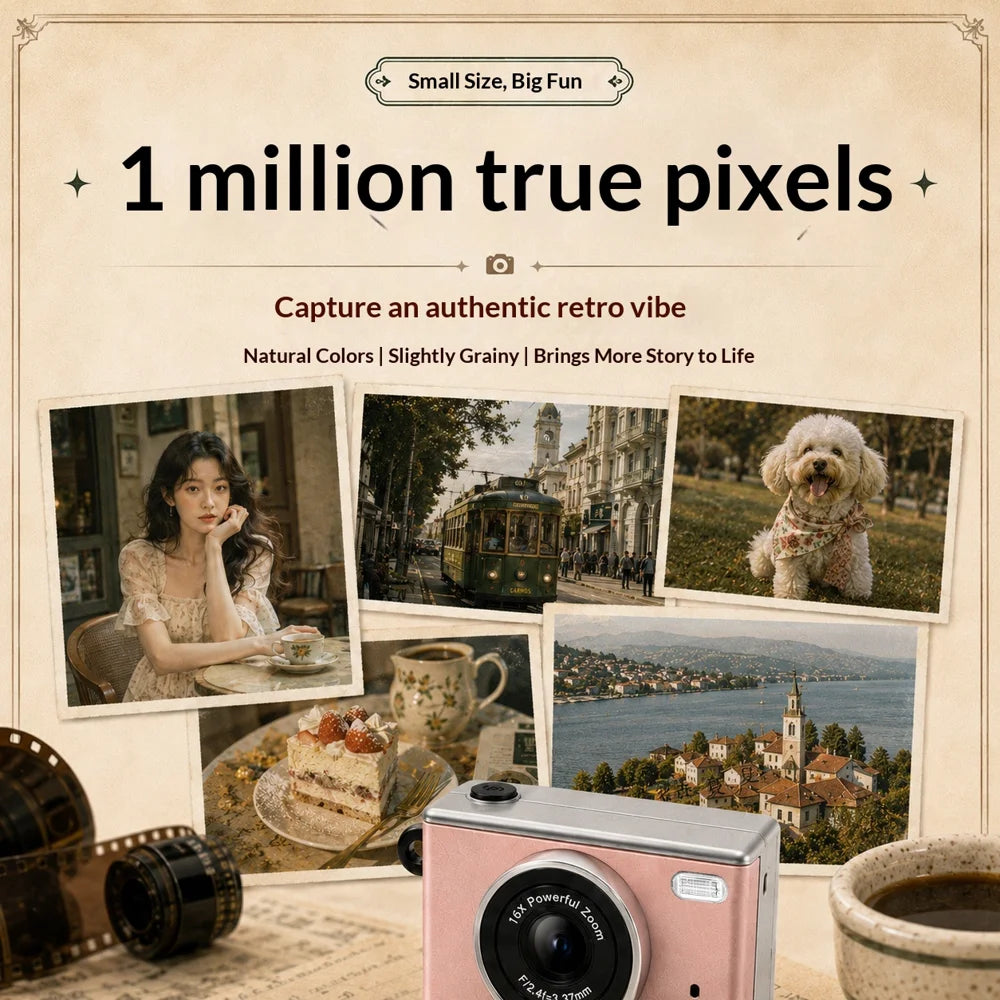 M2 Mini Retro Camera 1MP 16X Digital Zoom Portable Camera for Daily Photography, without TF Card - White - 6