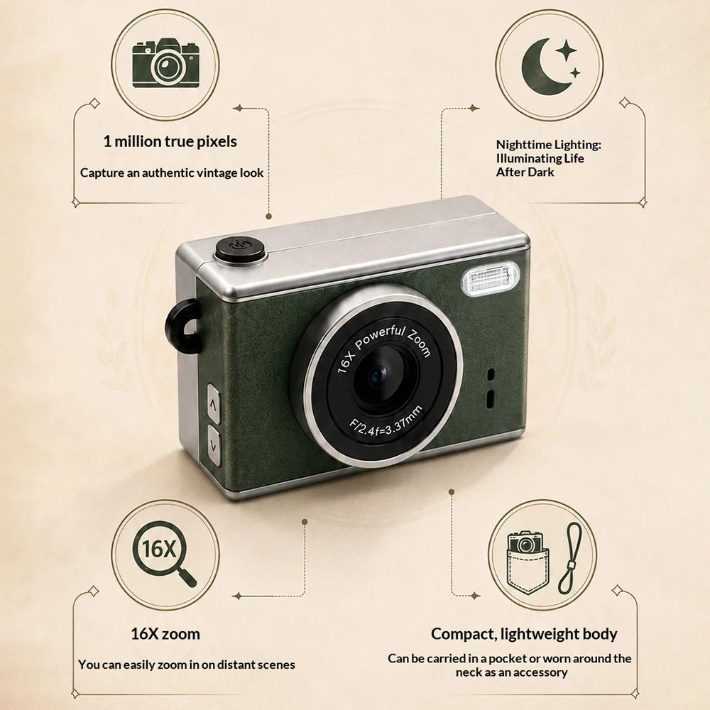 M2 Mini Retro Camera 1MP 16X Digital Zoom Portable Camera for Daily Photography, without TF Card - White - 7
