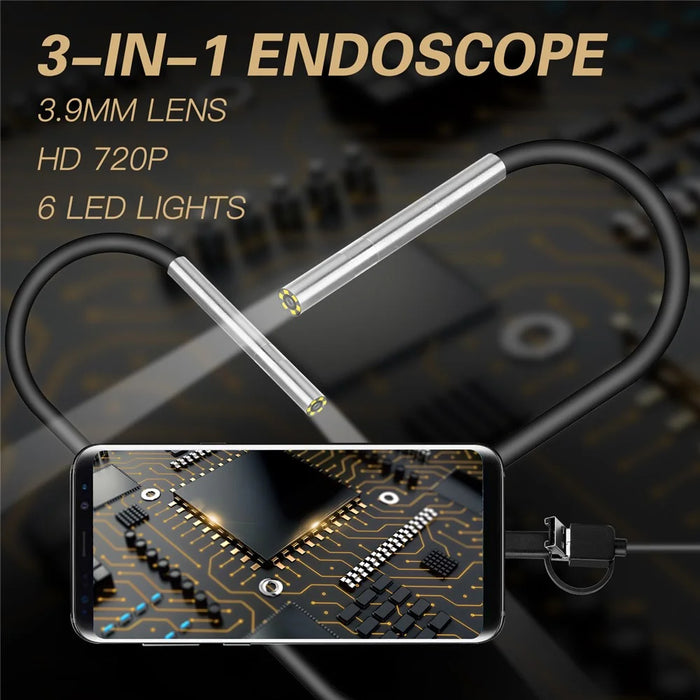 AN100 3-in-1 Endoscope Inspection Camera 3.9mm Snake Camera with 5M Semi-Rigid Cable - 2
