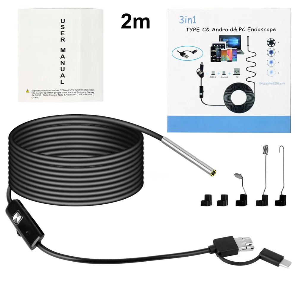 AN100 3-in-1 Endoscope Inspection Camera 3.9mm Snake Camera with 2M Semi-Rigid Cable - 1