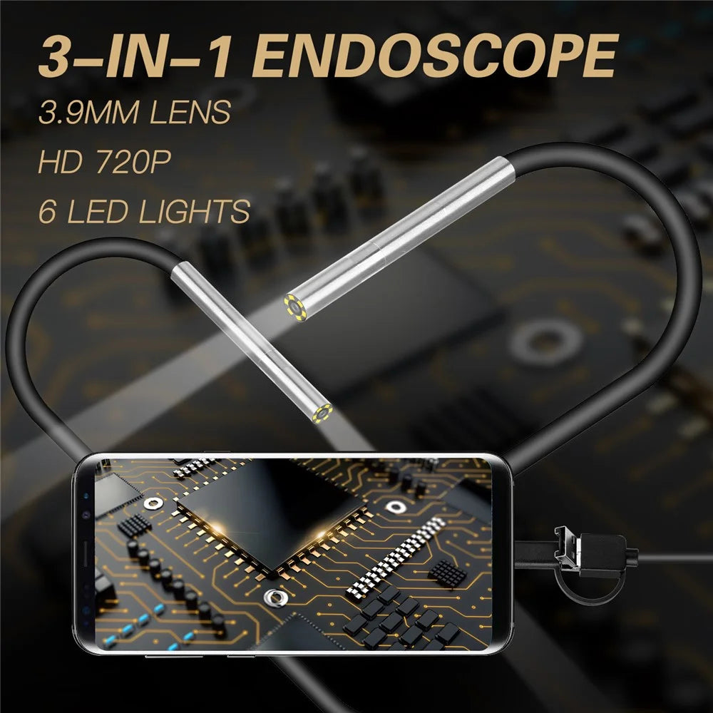 AN100 3-in-1 Endoscope Inspection Camera 3.9mm Snake Camera with 3.5M Semi-Rigid Cable - 2