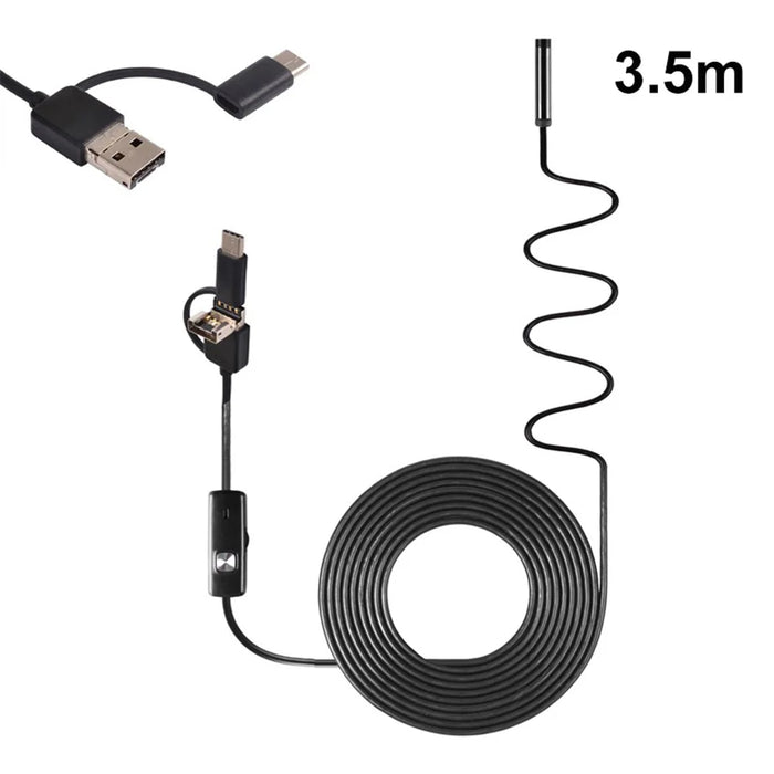 AN100 3-in-1 Endoscope Inspection Camera 8mm Snake Camera with 3.5M Semi-Rigid Cable - 1