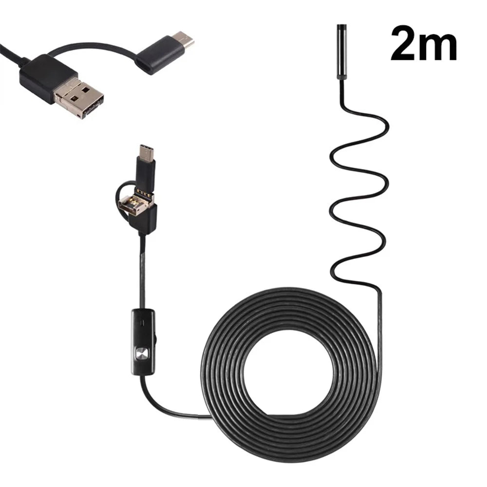 AN100 3-in-1 Endoscope Inspection Camera 8mm Snake Camera with 2M Semi-Rigid Cable - 1