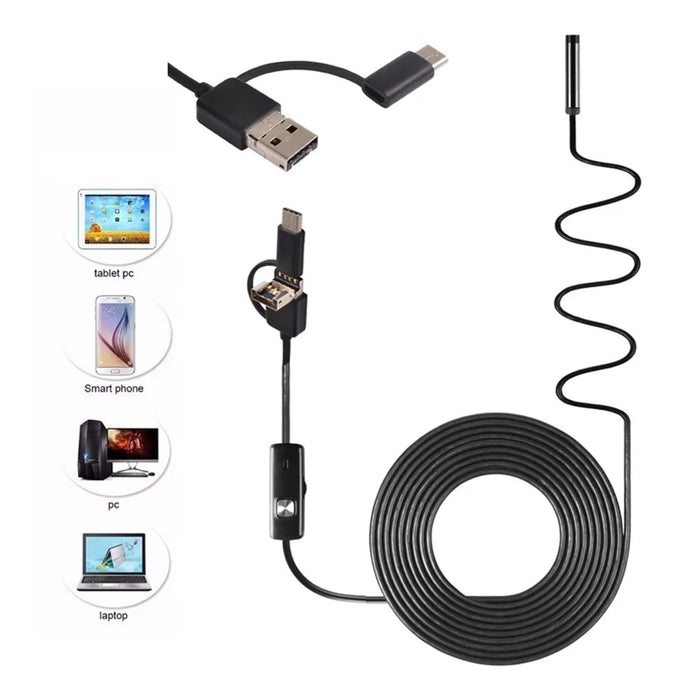 AN100 3-in-1 Endoscope Inspection Camera 8mm Snake Camera with 2M Semi-Rigid Cable - 5