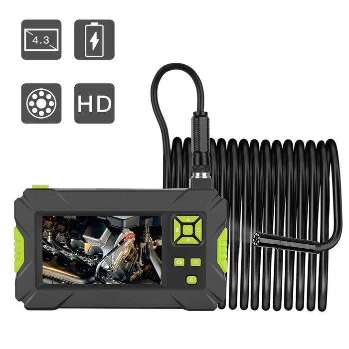 P30 Industrial Endoscope 5.5mm Handheld Borescope 8 LEDs 4.3inch 1080P HD Video Car Inspection Camera with 5M Semi-Rigid Cable - Green - 1