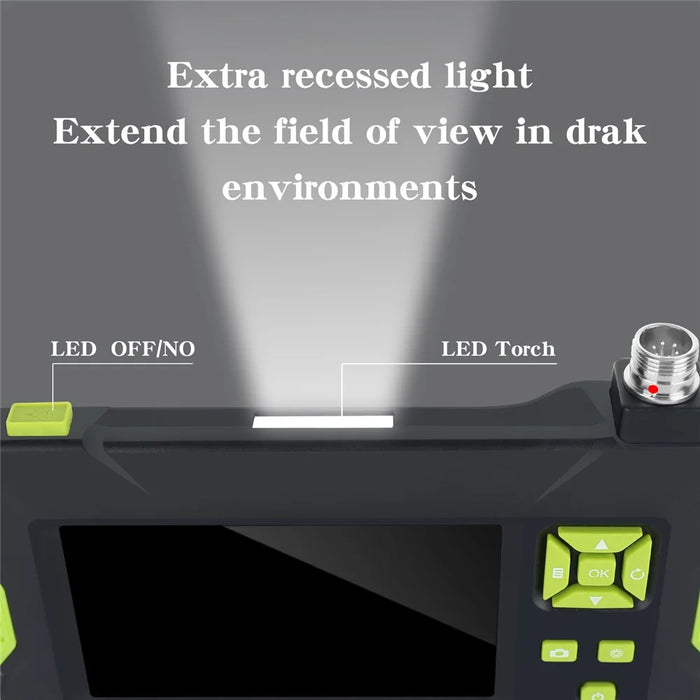 P30 Industrial Endoscope 5.5mm Handheld Borescope 8 LEDs 4.3inch 1080P HD Video Car Inspection Camera with 5M Semi-Rigid Cable - Green - 4