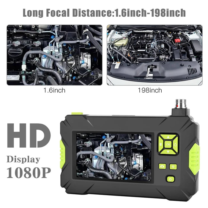 P30 Industrial Endoscope 5.5mm Handheld Borescope 8 LEDs 4.3inch 1080P HD Video Car Inspection Camera with 5M Semi-Rigid Cable - Green - 5