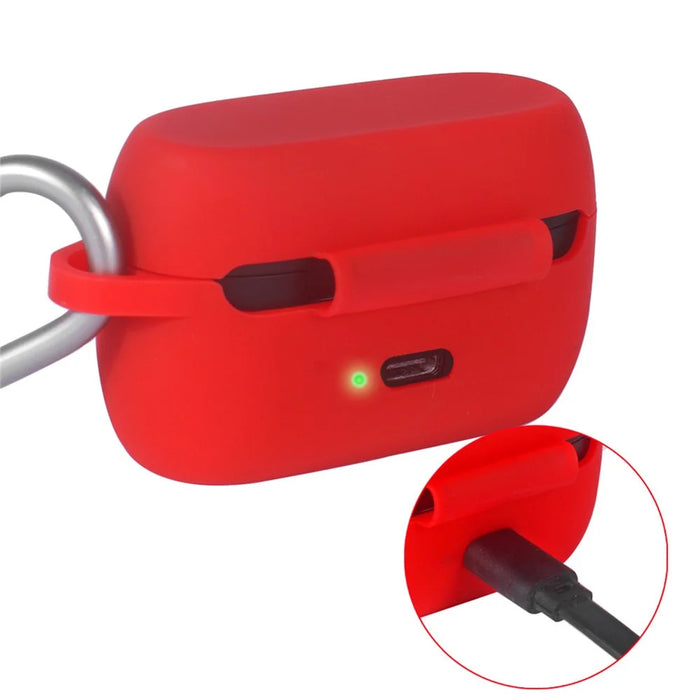 Soft Silicone Cover Shockproof Protective Case with Carabiner for Jabra Elite Active 75t Bluetooth-compatible Earbuds - Red - 4