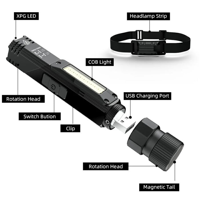 SUPFIRE G19 Multifunction Flashlight with COB Light 5W 500 Lumen - Black - 4