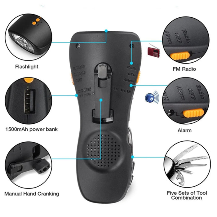 Multifunctional Hand Crank Power Flashlight FM Radio Outdoor Emergency Power Bank - 3