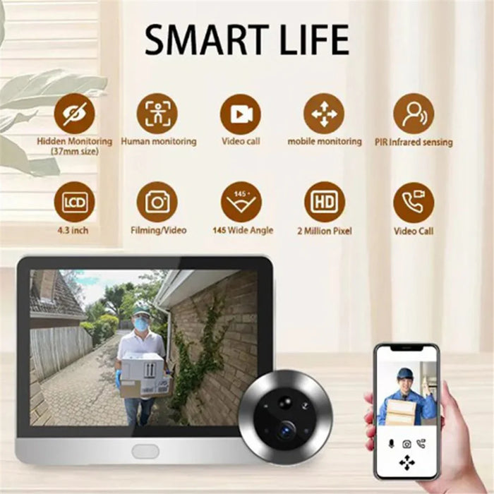 SY-36 4.3-inch Mini WiFi PIR Motion Detection Peephole Video Doorbell (Built-In Battery) - Silver - 2