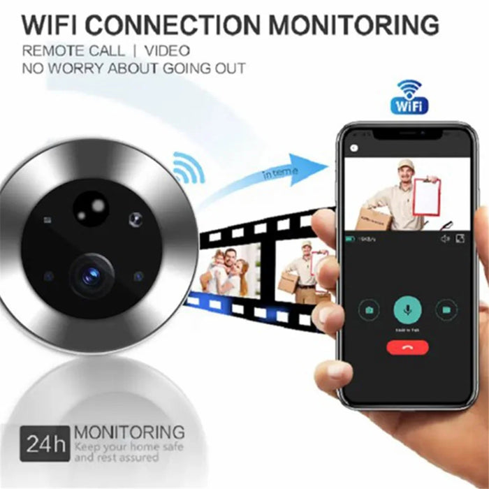 SY-36 4.3-inch Mini WiFi PIR Motion Detection Peephole Video Doorbell (Built-In Battery) - Silver - 4
