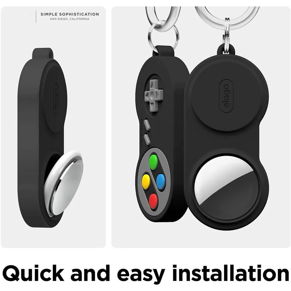 For Apple AirTag Protective Sleeve Retro Game Console Shape Silicone Case - Black - 2