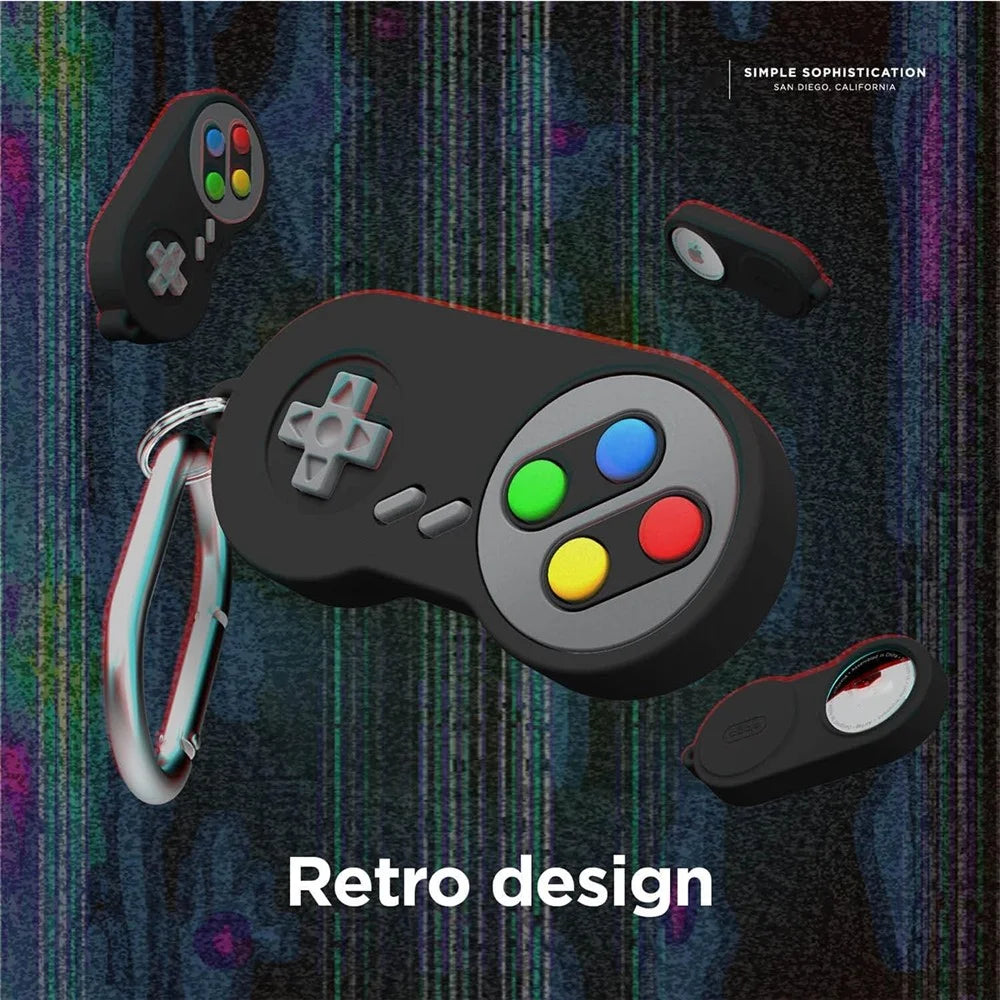 For Apple AirTag Protective Sleeve Retro Game Console Shape Silicone Case - Black - 3