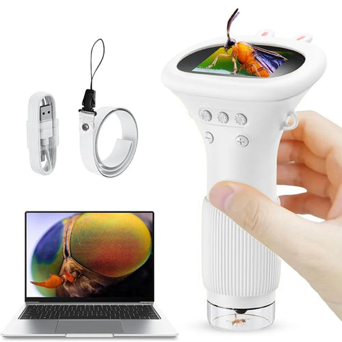 Mini Microscope for Kids Digital Microscope 1000X Zoom 2MP Camera with 8 LED Lights - White - 1