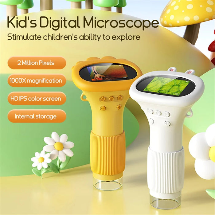 Mini Microscope for Kids Digital Microscope 1000X Zoom 2MP Camera with 8 LED Lights - White - 5
