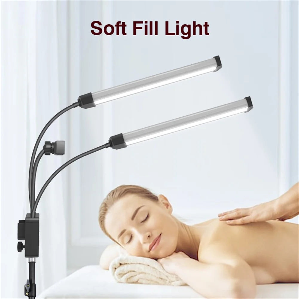 HD-100XJ Dual Arm Skin Care Beauty Light Photography Live Streaming LED Fill Light - Black / US Plug - 6