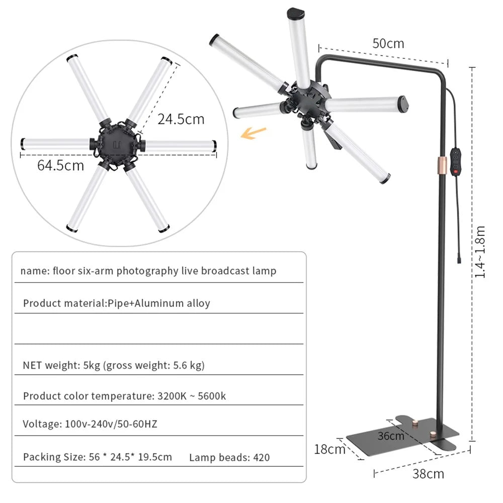 HD-M26X 6-Arm Skin Beauty Light Photography Live Streaming LED Fill Light - US Plug - 6