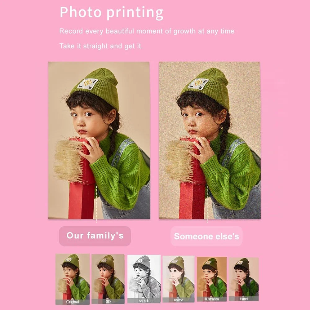 KDC-019C Mini Bluetooth-compatible Thermal Printer Kids Student Wireless Inkless Photo Label Printer - Pink - 3