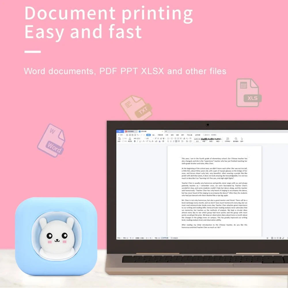 KDC-019C Mini Bluetooth-compatible Thermal Printer Kids Student Wireless Inkless Photo Label Printer - Pink - 5
