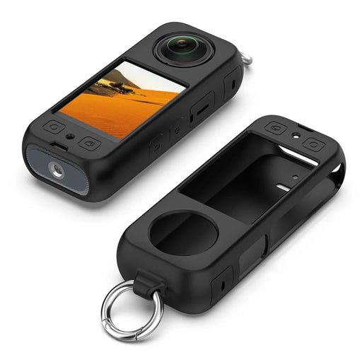 For Insta360 X4 Soft Silicone Case Action Camera Dustproof Protective Cover with Ring - Black - 1