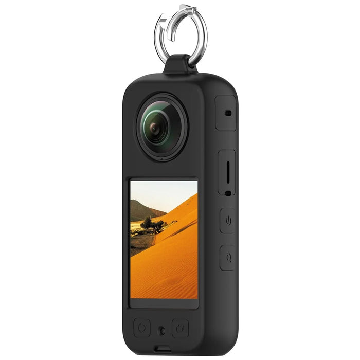 For Insta360 X4 Soft Silicone Case Action Camera Dustproof Protective Cover with Ring - Black - 2