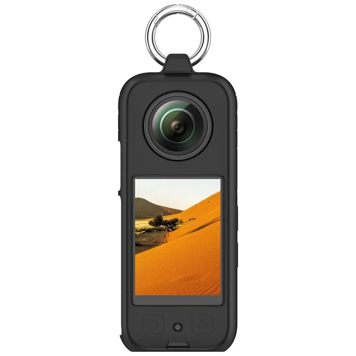 For Insta360 X4 Soft Silicone Case Action Camera Dustproof Protective Cover with Ring - Black - 6