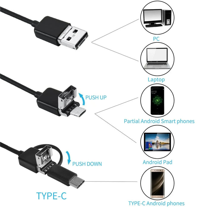 Y1002 5m Hard Wire Inspection Endoscope 5.5mm Camera Lens Type-C+USB+Android Phone Borescope - 4