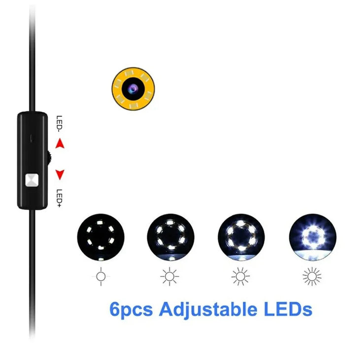 Y1002 5m Hard Wire Inspection Endoscope 5.5mm Camera Lens Type-C+USB+Android Phone Borescope - 5