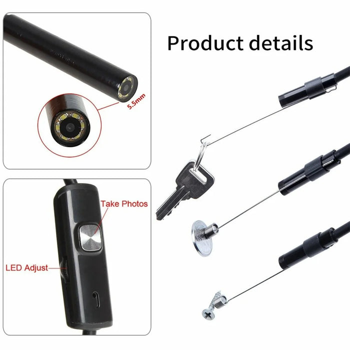 Y1002 5m Hard Wire Inspection Endoscope 5.5mm Camera Lens Type-C+USB+Android Phone Borescope - 6