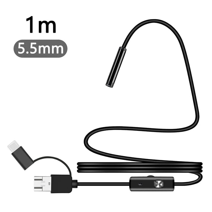 Y1002 1m Hard Wire 5.5mm Camera Lens Inspection Endoscope Type-C+USB+Android Phone Borescope - 1