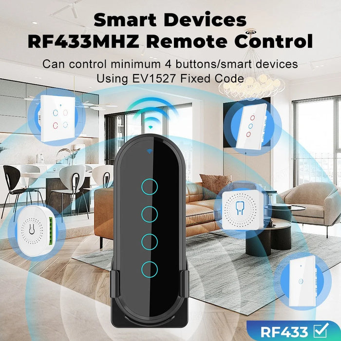 RF433 Remote Control Touch Switch 4 Gang 2.5D Tempered Glass Wireless Interruptor Switch - Black - 2