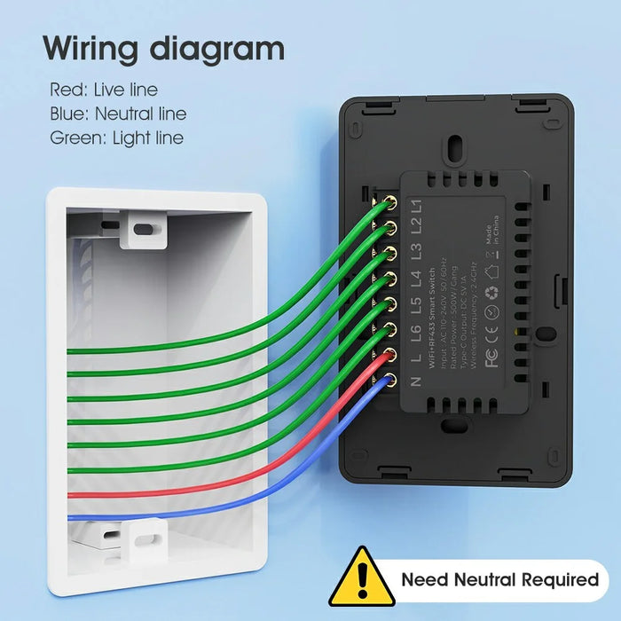 MG-KG101 WiFi+433 Dual Mode 2 Gang 10A Touch Smart Switch Tuya APP Voice Control Wall Light Switch, US Plug / Black - 6