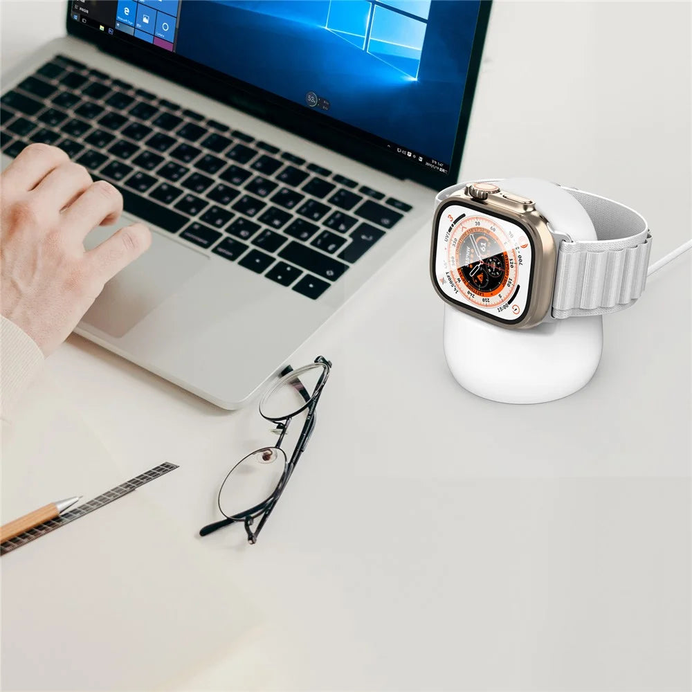 AHASTYLE PT195 For Apple Watch Ultra / Ultra 2 49mm Silicone Watch Charger Stand Desktop Holder - White - 6