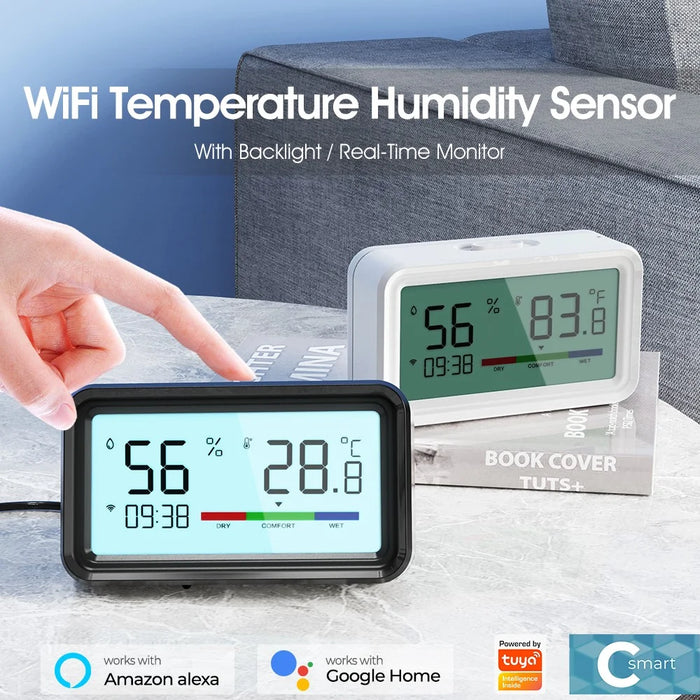 MG-WSD100 Humidity Sensor with Backlit Tuya Smart Home WiFi + Bluetooth-compatible Electronic Thermometer - Black - 2