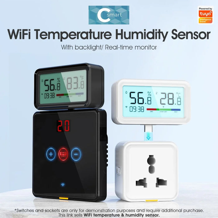 MG-WSD100 Humidity Sensor with Backlit Tuya Smart Home WiFi + Bluetooth-compatible Electronic Thermometer - Black - 3