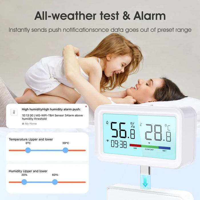 MG-WSD100 Humidity Sensor with Backlit Tuya Smart Home WiFi + Bluetooth-compatible Electronic Thermometer - Black - 6