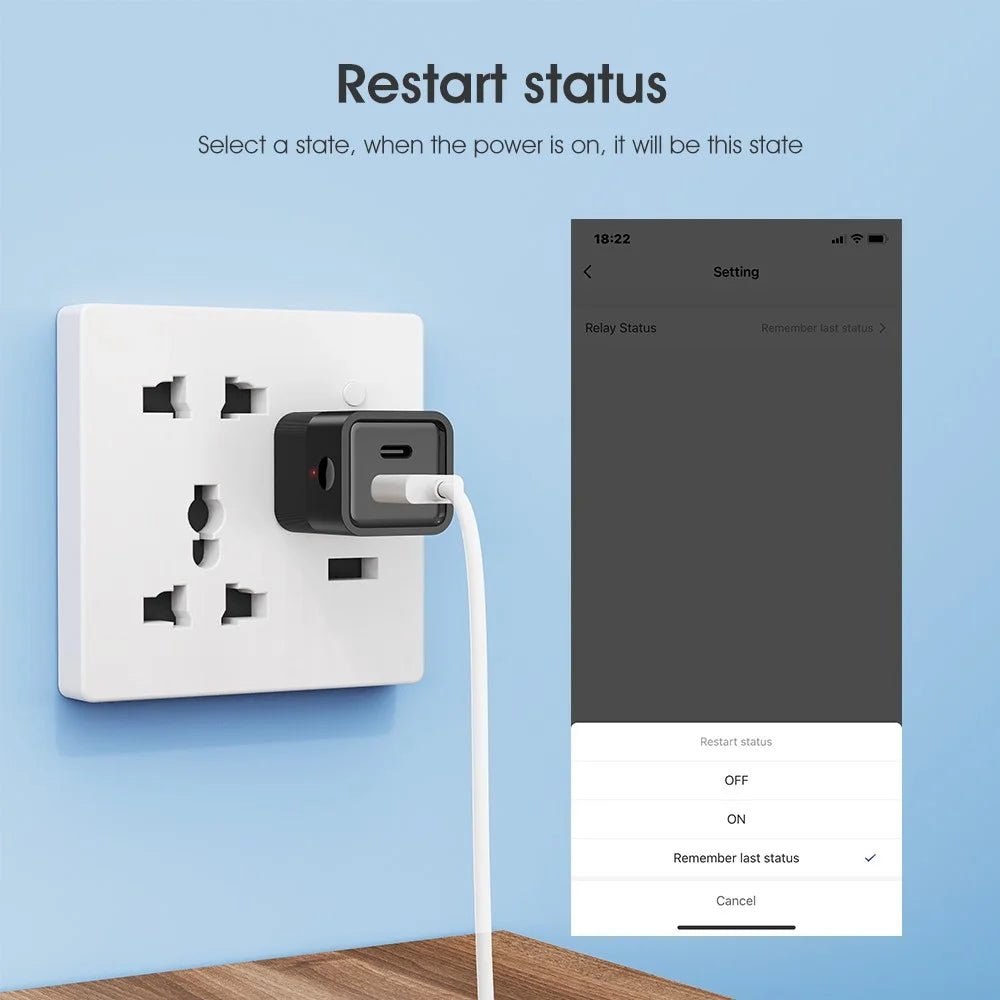 MG-SPQ100 Wireless WiFi USB Power Adapter to USB+Type-C Charging Adapter Tuya Smart App Remote Control Switch - Black - 5