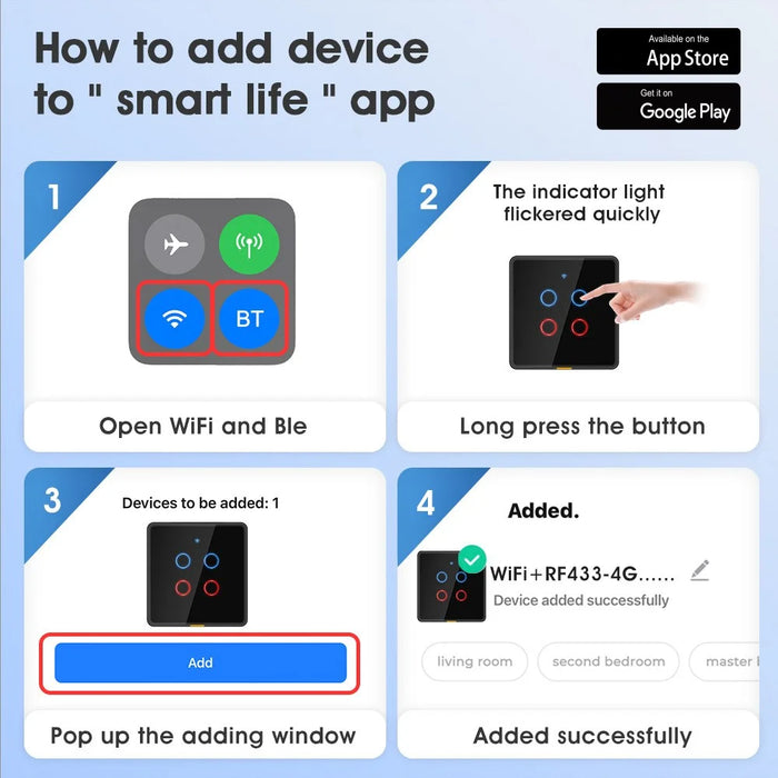 MG-KG110 4 Gang WiFi+433 Dual Mode Touch Smart Switch Tuya APP Voice Control Wall Light Switch, EU Plug  /  Black - 7