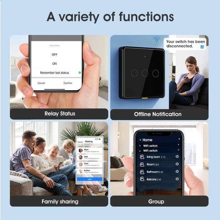 MG-KG110 3 Gang WiFi+433 Dual Mode Touch Smart Switch Tuya APP Voice Control Wall Light Switch, EU Plug  /  Black - 7