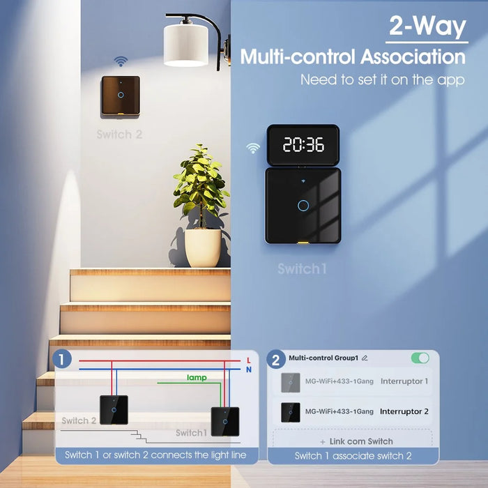 MG-KG110 1 Gang WiFi+433 Dual Mode Touch Smart Switch Tuya APP Voice Control Wall Light Switch, EU Plug  /  Black - 6