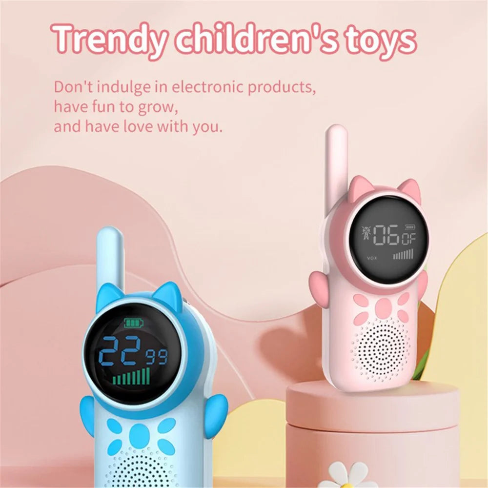 D25 1 Pair 1.5-inch Color Screen Children Walkie Talkies 3km Range Handheld Radio Interphone - Pink+Blue - 2