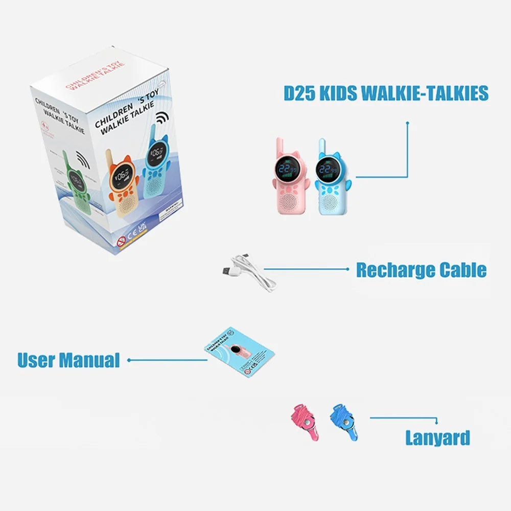 D25 Children Walkie Talkies 1.5-inch Color Screen 3km Range Kids Handheld Radio Interphone - Blue - 7