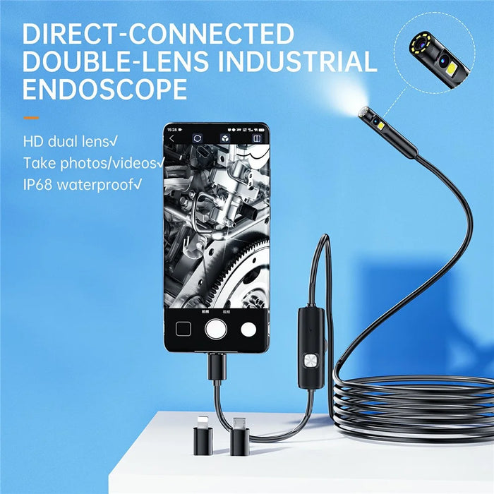 AN112 5m Hard Wire 3.0MP HD Endoscope 8mm Dual Lens Industrial Inspection Camera for Apple / Android Phone - 2