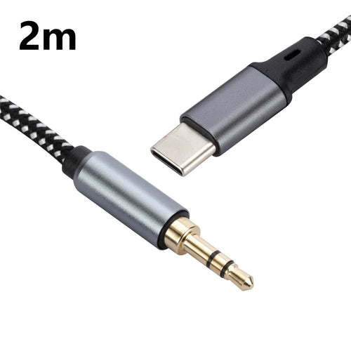 2m USB-C Male to 3.5mm Male Audio Adapter Cable Braided Headphone Car Stereo Connection Cord - 1
