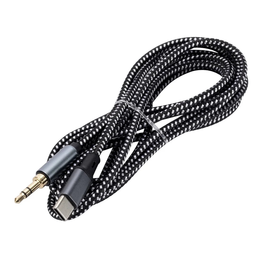 2m USB-C Male to 3.5mm Male Audio Adapter Cable Braided Headphone Car Stereo Connection Cord - 6