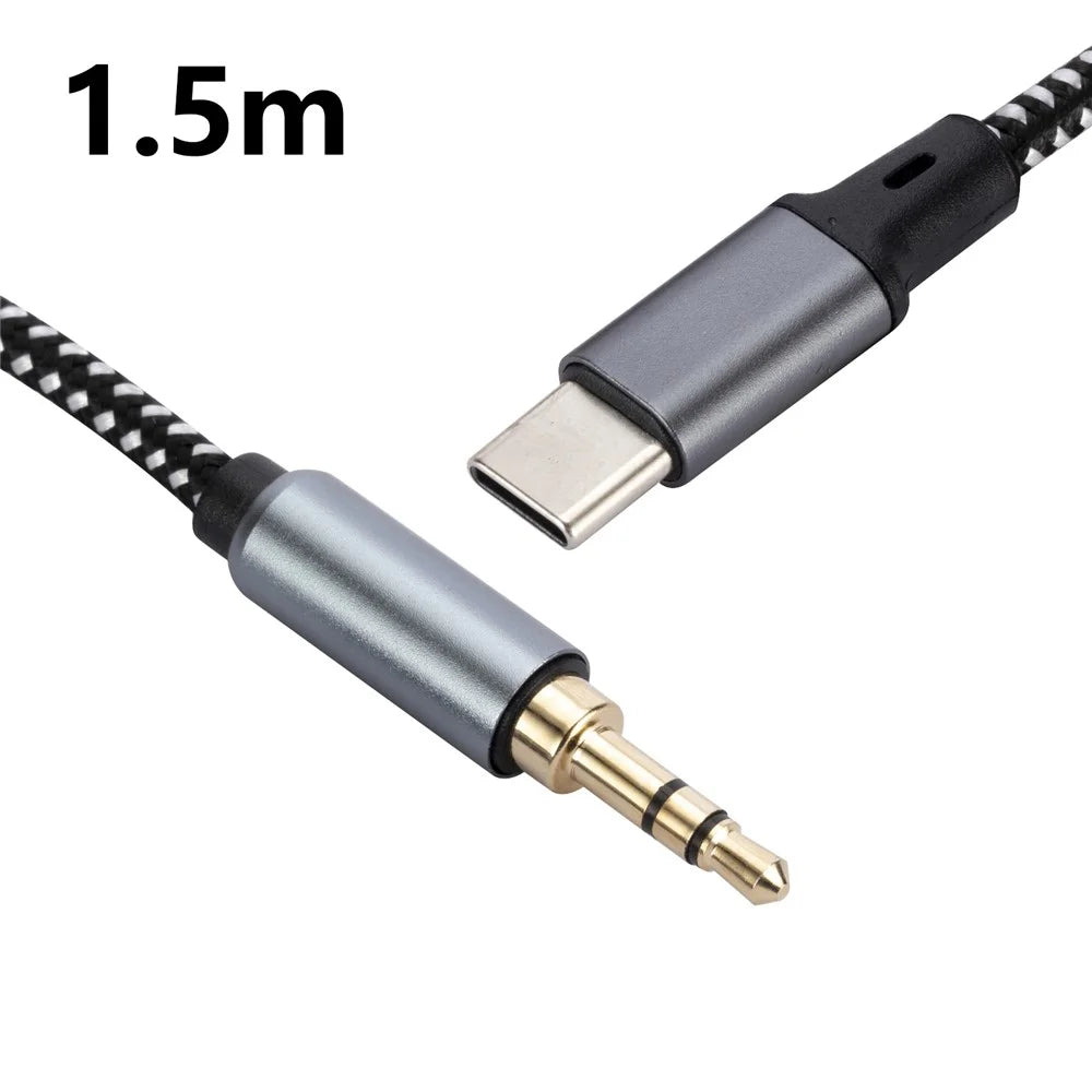 1.5m USB-C Male to 3.5mm Male Audio Adapter Cable Braided Headphone Car Stereo Connection Cord - 1